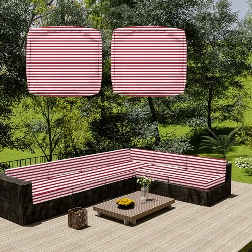SYLC Wasserdicht Sofa Sitzkissenbezug Mit Reißverschluss, Outdoor Bezüge Für Gartenpolster, Auflagen überwürfe Hussen Für Gartenmöbel/terrasse (2 pcs 55×45×10 cm,Stripe pink) von SYLC