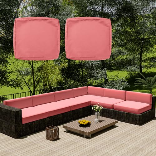 SYLC Wasserdicht Sofa Sitzkissenbezug Mit Reißverschluss, Outdoor Bezüge Für Gartenpolster, Auflagen überwürfe Hussen Für Gartenmöbel/terrasse (2 pcs 55×50×10 cm,Pink) von SYLC