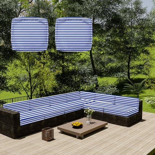 SYLC Wasserdicht Sofa Sitzkissenbezug Mit Reißverschluss, Outdoor Bezüge Für Gartenpolster, Auflagen überwürfe Hussen Für Gartenmöbel/terrasse (2 pcs 55×50×10 cm,Stripe Blue) von SYLC