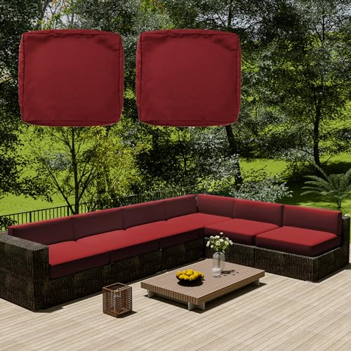 SYLC Wasserdicht Sofa Sitzkissenbezug Mit Reißverschluss, Outdoor Bezüge Für Gartenpolster, Auflagen überwürfe Hussen Für Gartenmöbel/terrasse (2 pcs 60×55×10 cm,Wine red) von SYLC