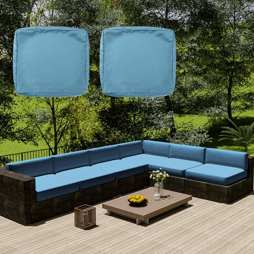 SYLC Wasserdicht Sofa Sitzkissenbezug Mit Reißverschluss, Outdoor Bezüge Für Gartenpolster, Auflagen überwürfe Hussen Für Gartenmöbel/terrasse (2 pcs 65×33×10 cm,Blue) von SYLC