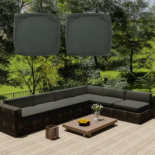 SYLC Wasserdicht Sofa Sitzkissenbezug Mit Reißverschluss, Outdoor Bezüge Für Gartenpolster, Auflagen überwürfe Hussen Für Gartenmöbel/terrasse (2 pcs 65×33×10 cm,Dark Grey) von SYLC