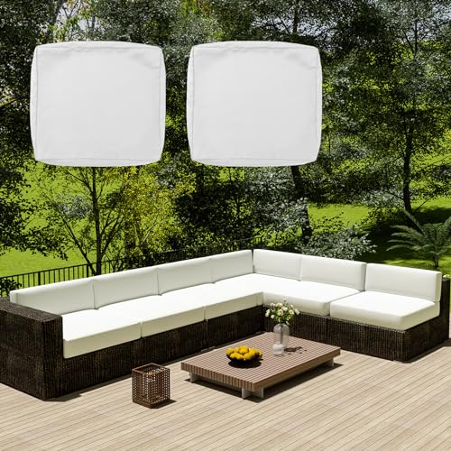 SYLC Wasserdicht Sofa Sitzkissenbezug Mit Reißverschluss, Outdoor Bezüge Für Gartenpolster, Auflagen überwürfe Hussen Für Gartenmöbel/terrasse (2 pcs 65×33×10 cm,White) von SYLC