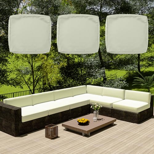 SYLC Wasserdicht Sofa Sitzkissenbezug Mit Reißverschluss, Outdoor Bezüge Für Gartenpolster, Auflagen überwürfe Hussen Für Gartenmöbel/terrasse (3 pcs 60×55×10 cm,Ivory) von SYLC