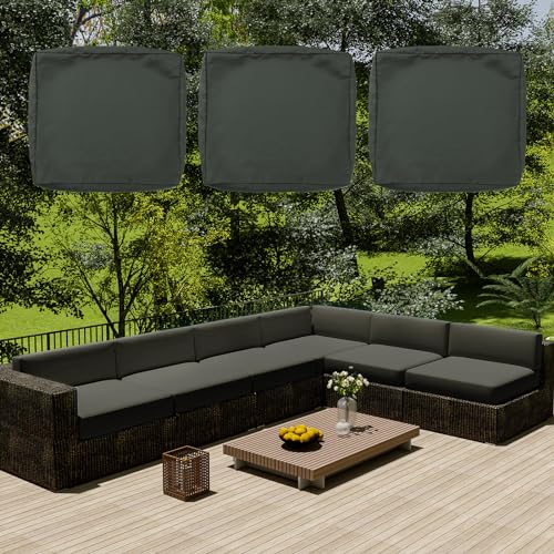 SYLC Wasserdicht Sofa Sitzkissenbezug Mit Reißverschluss, Outdoor Bezüge Für Gartenpolster, Auflagen überwürfe Hussen Für Gartenmöbel/terrasse (3 pcs 60×60×10 cm,Dark Grey) von SYLC