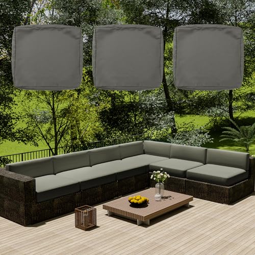 SYLC Wasserdicht Sofa Sitzkissenbezug Mit Reißverschluss, Outdoor Bezüge Für Gartenpolster, Auflagen überwürfe Hussen Für Gartenmöbel/terrasse (3 pcs 60×60×10 cm,Light Grey) von SYLC