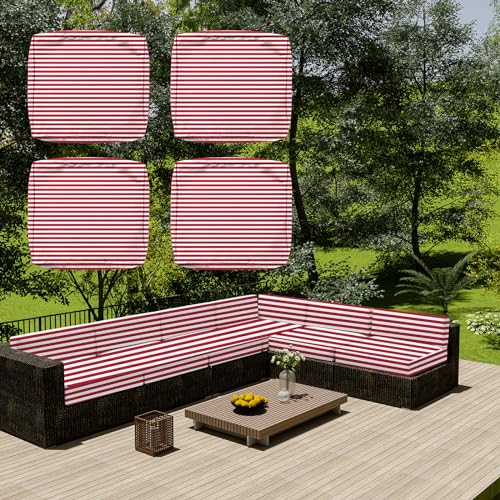 SYLC Wasserdicht Sofa Sitzkissenbezug Mit Reißverschluss, Outdoor Bezüge Für Gartenpolster, Auflagen überwürfe Hussen Für Gartenmöbel/terrasse (4 pcs 65×33×10 cm,Stripe pink) von SYLC
