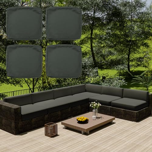 SYLC Wasserdicht Sofa Sitzkissenbezug Mit Reißverschluss, Outdoor Bezüge Für Gartenpolster, Auflagen überwürfe Hussen Für Gartenmöbel/terrasse (4 pcs 65×65×10 cm,Dark Grey) von SYLC