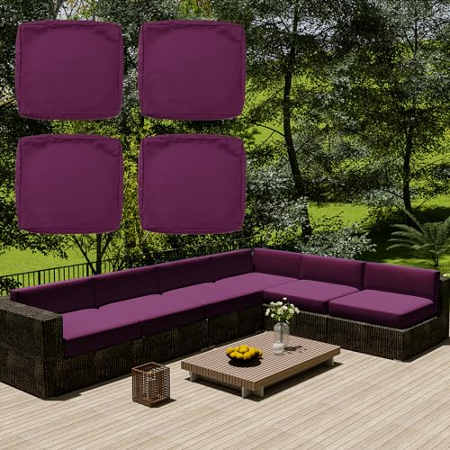 SYLC Wasserdicht Sofa Sitzkissenbezug Mit Reißverschluss, Outdoor Bezüge Für Gartenpolster, Auflagen überwürfe Hussen Für Gartenmöbel/terrasse (4 pcs 65×65×10 cm,Purple) von SYLC