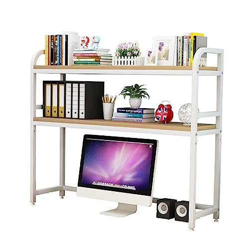 Desktop-Bücherregal Desktop-Bücherregal-Organisationsregal – Computer-Desktop-Bücherregal aus Holz und Metall, Desktop-Organizer-Regal, 2-stufiges Desktop-Bücherregal, offenes Aufbewahrungsregal von SYLUOQP