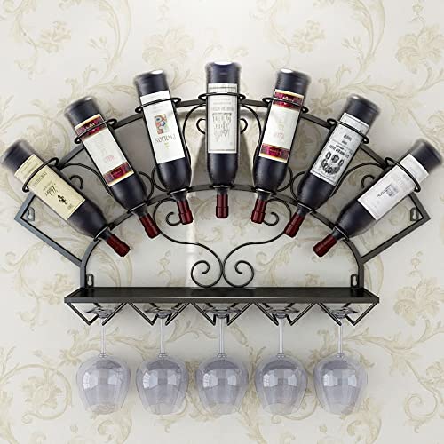 SYLUOQP Weinregal für 7 Flaschen, Eisen-Wand-Weinregal mit Weinglashalter, Persönlichkeit, kreativer Weinflaschenhalter, Weinflaschen-Ausstellungsregal von SYLUOQP