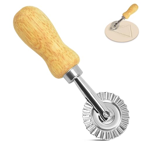 Nudelschneiderrad Legierung,Pasta Rad mit Holzgriff,Pastry Cutter Wheel,Ravioli Crimper Cutter Rad,Ravioli-Schneidrad mit Rolle,Pizzaschneiderrad,Pasta Cutter Wheel,für KüChe Pasta ZubehöR von SYQZMYA