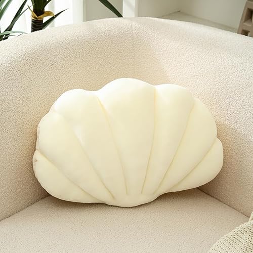 Muschel Kissen, Plüsch Niedlich Kissen, Gefülltes Kissen Stuhl Kissen Sitzkissen Samt Bodenkissen Kuschelkissen Baumwolle Sofakissen für Bett Sofa Stuhl Auto Heimdekoration 35*25CM -milchig weiß von SYSUII