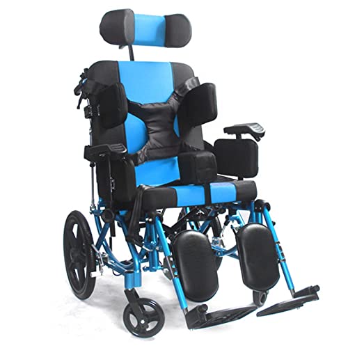 SYTH Rollstuhl Faltbar Leicht Aluminium,Sitzbreite 46 cm,für Ältere und Behinderte,Leichtgewicht Wheelchair,Pflegerollstuhl mit Liegefunktion,Beinstütze und Kopfstütze,Belastbarkeit bis 100 kg, Blue von SYTH