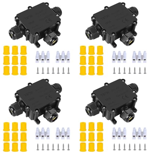 SZFUDIGO Wasserdichte Abzweigdose für den Außenbereich, IP68, 3-Wege-Stecker-Draht, externe elektrische Abzweigdose, Kabelverbinder, Drahtdurchmesser 4–14 mm(PC-TB730-4PCS) von SZFUDIGO
