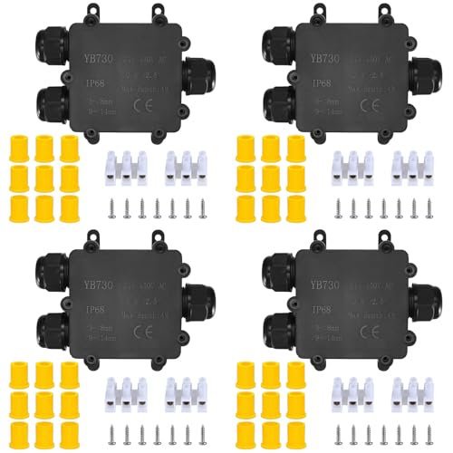 SZFUDIGO Wasserdichte Abzweigdose für den Außenbereich, IP68, 3-Wege-Stecker-Draht, externe elektrische Abzweigdose, Kabelverbinder, Drahtdurchmesser 4–14 mm (PC-YB730-4PCS) von SZFUDIGO