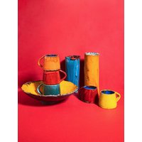 Set Aus 3 Keramikbechern, Keramikbecher-Set, Rote Keramikbecher, Orange Handgemachte Tasse, Blaue Kaffeebecher, Moderne Bauernküche von SaGaPotteryUkraine