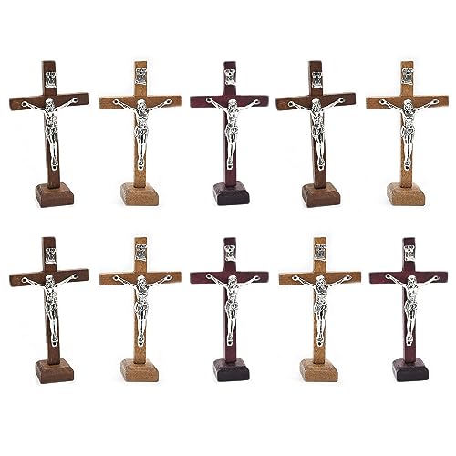 Saddgo 10 Stück Holz-Tischkreuz Ornament Stehendes Kruzifix Kreuz Dekoration Kleines religiöses christliches stehendes Kreuz stehendes Kruzifix Kreuz Kirchen Dekoration von Saddgo