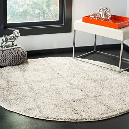 SAFAVIEH Marokkanischer Zottel Wohnzimmer, Esszimmer, Schlafzimmer - Berber Shag Collection, Kurzer Flor, Creme und Hellgrau, 155 X 155 cm von Safavieh