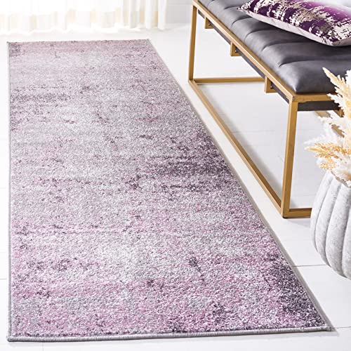 SAFAVIEH Modern abstrakt Teppich für Wohnzimmer, Esszimmer, Schlafzimmer - Adirondack Collection, Kurzer Flor, Hellgrau und Lila, 76 X 244 cm von Safavieh