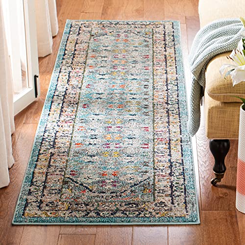 Safavieh Boho Teppich für Wohnzimmer, Esszimmer, Schlafzimmer - Monaco Collection, Kurzer Flor, Blau und Hellgrau, 80 x 180 cm Safavieh Boho Teppich für Wohnzimmer, Esszimmer, Schlafzimmer - Monaco Collection, Kurzer Flor, Blau und Hellgrau, 80 x 180 cm von Safavieh