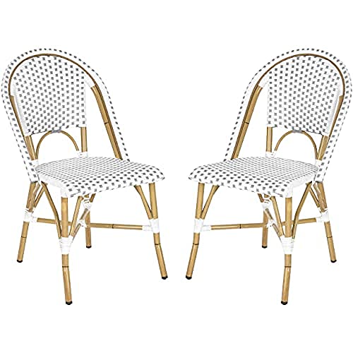 SAFAVIEH Poly-Rattan Esszimmerstühle für draußen - 2er Set, Grau und Weiß und Hellbraun von Safavieh