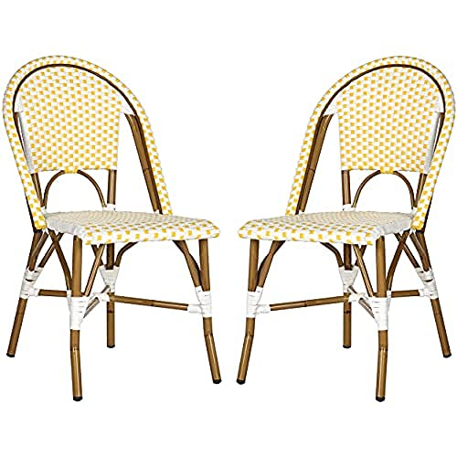 SAFAVIEH Poly-Rattan Esszimmerstühle für draußen - 2er Set, Gelb und Weiß und Hellbraun von Safavieh