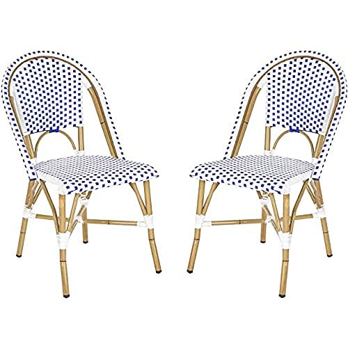 SAFAVIEH Poly-Rattan Esszimmerstühle für draußen - 2er Set, Blau und Weiß und Hellbraun von Safavieh