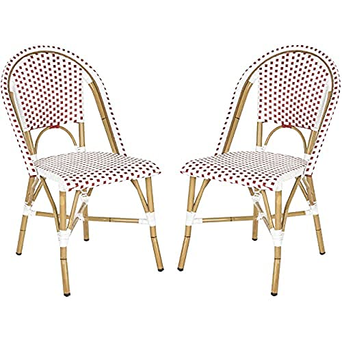 SAFAVIEH Poly-Rattan Esszimmerstühle für draußen - 2er Set, Rot und Weiß und Hellbraun von Safavieh