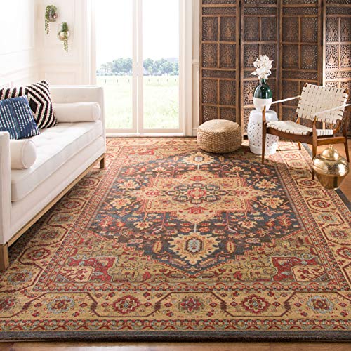 SAFAVIEH Traditionell Teppich für Wohnzimmer, Esszimmer, Schlafzimmer - Mahal Collection, Kurzer Flor, Marineblau und Natur, 122 X 170 cm von Safavieh