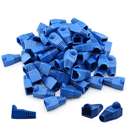 SagaSave RJ45-Kabelkappen-Stecker, weicher Kunststoff, Ethernet, CAT5, CAT5E, CAT6, Steckerabdeckung, Zugentlastung, Blau, 100 Stück von SagaSave