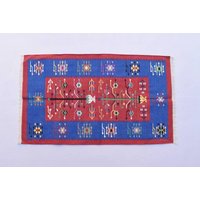 4x6 Baumwolle Rot Und Blau Teppich - Premium Design Handgewebt Wendbar Dhurrie Kelim von SahjadCarpets