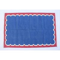 4x6 Indigo Und Rot Baumwolle Handgefertigtes Modernes Muster Teppich - Flachgewebe Hand Gewebter Kelim von SahjadCarpets