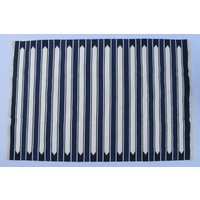 4x6 Schwarz Und Blau Mit Weißer Baumwolle Handgemachter Moderner Streifen Teppich - Flacher Web- Handgewebter Kelimteppich von SahjadCarpets