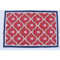 Mehrere Größen Dunkelrot Mit Blauer Bord Borde Baumwolle Handgemachter Teppich - Flaches Weben Und Handgewebter Kelimteppich von SahjadCarpets