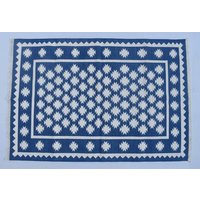 Reiner Indigo Blauer Baumwolle Handarbeit Moderner Stern Muster Teppich - Flachgewebe Und Handgewebter Kelim von SahjadCarpets