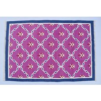 Verschiedene Größen Dunkelrosa Mit Indigo Blau Rand Baumwolle Handgemachter Teppich - Flaches Weben Und Handgewebter Kelimteppich von SahjadCarpets