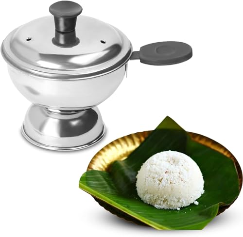 Saleberate Puttu Becherbereiter Edelstahl, Edelstahl Puttu Maker, Chiratta Puttu Maker mit Griff Verwendung mit Schnellkochtopf Puttu Kutti Puttu Dampfgarer Puttu Kocher Silber von Saleberate