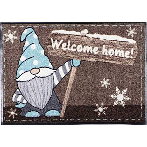 Salonloewe Fußmatte Weihnachten Wichtel Knud Welcome Home Schmutzfangmatte waschbar rutschfeste Fussmatte aussen + innen 50x75 cm, Farbe :braun-Ice von Salonloewe