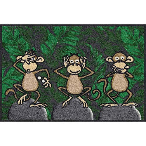 Salonloewe Three Monkeys Fußmatte waschbar 050 x 075 cm Fußabtreter Schmutzfangmatte DREI Affen Tiere witzig Eingangs-Matte rutschfest von Salonloewe