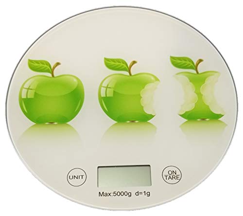 Sam for You Runde Digitale Küchenwaage, präzise wiegen bis 5 kg, Tara Funktion, Inkl Batterie (Apfel) von Sam for You