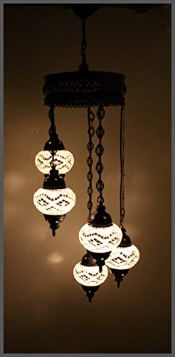 Samarkand - Lights Handgefertigte Orientalische Mosaiklampe Mosaik Glas Hänge Lampe Innenleuchte Pendelleuchte Deckenleuchte Aussenleuchte Handarbeit Hängeleuchte Hängelampe Größe 2 / M/Silber von Samarkand - Lights