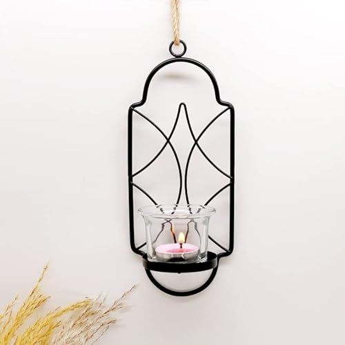 Samilito Wandkerzenhalter aus Metall hängender Kerzenhalter 2-teiliges Set Teelichtglas (schwarz) von Samilito