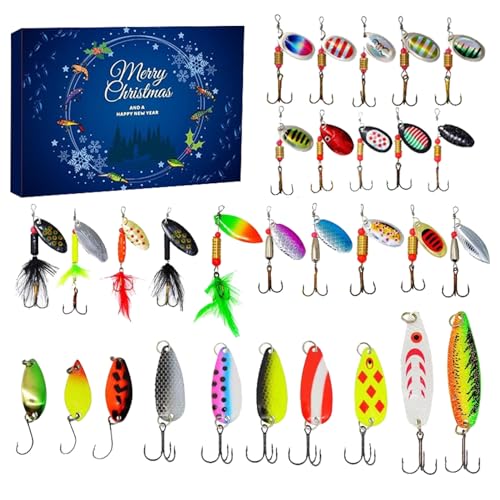 Weihnachts Countdown Kalender - Angel Adventskalender Christmas Fishing Set Blin d Box - 24 Tage Fish Bait Tackle Weihnachts - Weihnachtsaccessoires - Partygeschenke Für Sohn, Onkel, Vater von Samuliy