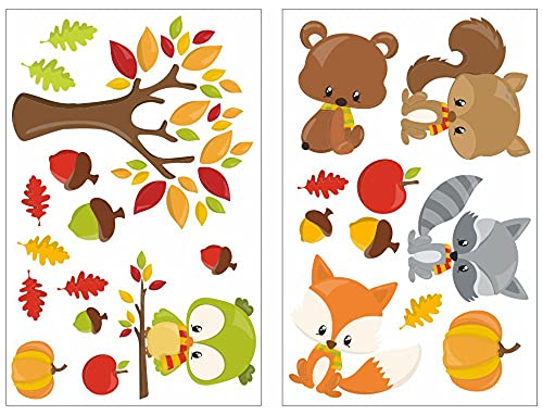 Samunshi® 24x Wandtattoo Herbst Tiere Set Wandbilder Kinderzimmer Deko Junge Wandtattoo Kinderzimmer Mädchen Wandsticker Kinderzimmer 2x 21x34cm von Samunshi