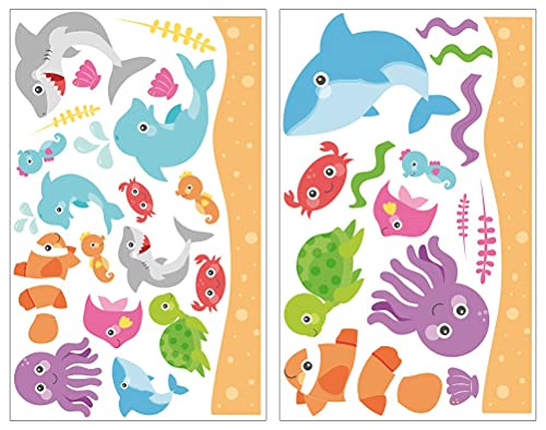 Samunshi® 34-teiliges Wandtattoo Lustiges Fisch Set Wandbilder Kinderzimmer Deko Junge Wandtattoo Kinderzimmer Mädchen Wandsticker 2x 21x34cm von Samunshi