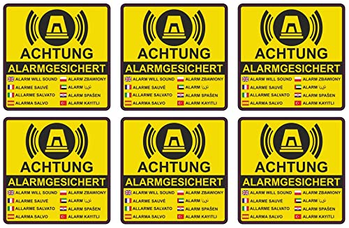 Samunshi® Aufkleber 10cm Set Alarmgesichert Achtung Gelb - Schild Sticker | Hinweis Warnschild Vorsicht vor: Kameraüberwachung Alarmanlage Alarm Warnhinweis - 10cmSet mehrfarbig von Samunshi