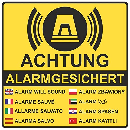 Samunshi® Aufkleber Achtung Alarmgesichert Gelb - Schild Sticker - Hinweisschild Warnschild Vorsicht vor: Kameraüberwachung Überwachungskamera Alarmanlage Alarmgesichert - 10x10cm mehrfarbig von Samunshi