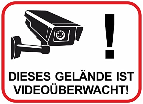 Samunshi® Aufkleber Gelände Videoüberwacht Weiß - Schild Sticker - Hinweisschild Warnschild Vorsicht vor: Kameraüberwachung Überwachungskamera Alarmanlage Alarmgesichert - 15x10,8cm mehrfarbig von Samunshi