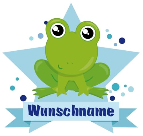 Samunshi® Baby Frosch Wandtattoo Türschild mit Name personalisierbar Kinderzimmer Türaufkleber Baby Wandaufkleber - 40x35cm mehrfarbig von Samunshi